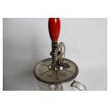 Vintage Glass Hand Mixer with Red Handle and Measuring Cup