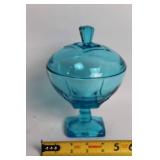 Vintage Blue Glass Candy Dish with Lid