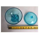 Vintage Blue Glass Candy Dish with Lid