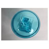 Vintage Blue Glass Candy Dish with Lid