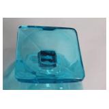 Vintage Blue Glass Candy Dish with Lid