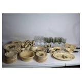 43-Piece Rustic Rooster Dinnerware Set with Glasses and Kitchen Accessories