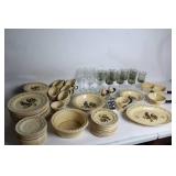 43-Piece Rustic Rooster Dinnerware Set with Glasses and Kitchen Accessories