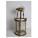 Vintage Brass and Glass Hanging Lantern with Dual Bulb Holders