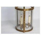 Vintage Brass and Glass Hanging Lantern with Dual Bulb Holders
