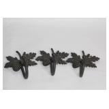 Set of 3 Cast Iron Wall Hooks with Decorative Leaf Design