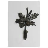 Set of 3 Cast Iron Wall Hooks with Decorative Leaf Design