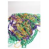 Vintage Leather Makeup Case with Assorted Mardi Gras Beads