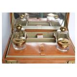 Vintage Leather Makeup Case with Assorted Mardi Gras Beads