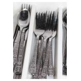 Set of Vintage Stainless Steel Flatware with Floral Design and Openers