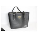 Versace Black Leather Tote Handbag with Gold Medusa Accent