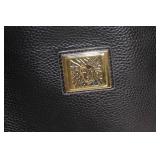 Versace Black Leather Tote Handbag with Gold Medusa Accent