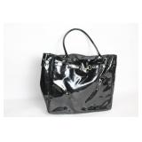 Black Patent Leather Handbag with Silver-tone Accents