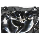 Black Patent Leather Handbag with Silver-tone Accents