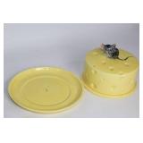 Set of 3 Kitchenware Items: Red Oval Dish, Yellow Cheese Keeper With Mouse, and Yellow Baking Dish