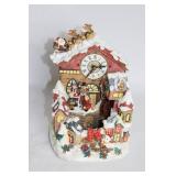 Holiday Village Clock Tower with Santa and Reindeer Figurine