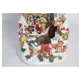 Holiday Village Clock Tower with Santa and Reindeer Figurine