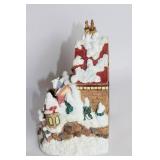 Holiday Village Clock Tower with Santa and Reindeer Figurine