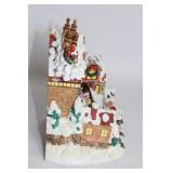 Holiday Village Clock Tower with Santa and Reindeer Figurine