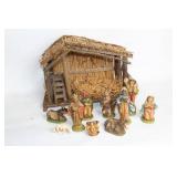 Vintage Nativity Scene with Stable and 10 Figures