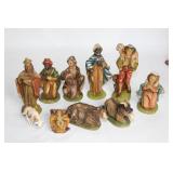 Vintage Nativity Scene with Stable and 10 Figures