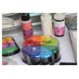 Large Assortment of Craft Supplies Including Embossing Powders, Inks, and Chalks