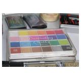 Large Assortment of Craft Supplies Including Embossing Powders, Inks, and Chalks