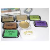 Large Assortment of Craft Supplies Including Embossing Powders, Inks, and Chalks