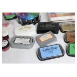 Large Assortment of Craft Supplies Including Embossing Powders, Inks, and Chalks