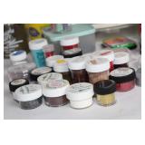 Large Assortment of Craft Supplies Including Embossing Powders, Inks, and Chalks