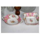 Vintage Glassware Collection with Decorative Birdhouse