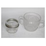 Vintage Glassware Collection with Decorative Birdhouse