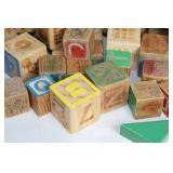 Collection of Assorted Wooden Alphabet and Picture Blocks