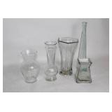 Collection of 5 Elegant Clear Glass Vases