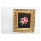 Vintage Framed Embroidery Art with Pink Rose Design