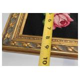Vintage Framed Embroidery Art with Pink Rose Design