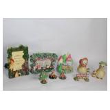 Set of 6 Unique Clay Figurines Including Animals and Fairy-tale Scene