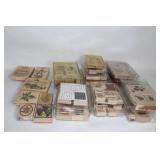 Collection of 60 Assorted Wooden Rubber Stamps for Crafting