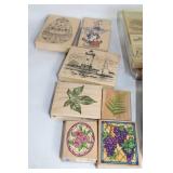 Collection of 60 Assorted Wooden Rubber Stamps for Crafting