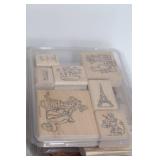 Collection of 60 Assorted Wooden Rubber Stamps for Crafting