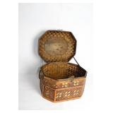 Vintage Woven Wicker Trunk with Brass Accents