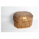 Vintage Woven Wicker Trunk with Brass Accents