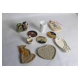Collection of 9 Decorative Ceramics Including Owl Figurine and Coasters