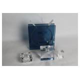 Collection of Lucite Candle Holders and Blue Glass Vase