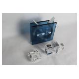 Collection of Lucite Candle Holders and Blue Glass Vase