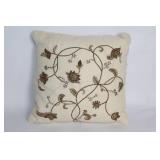 Embroidered Decorative Throw Pillow with Floral Design