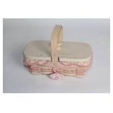 Longaberger Handwoven Basket with Lid and Pink Floral Liner
