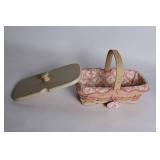 Longaberger Handwoven Basket with Lid and Pink Floral Liner