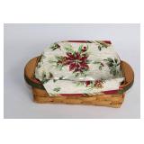 Longaberger Handmade Basket with Holiday Liners and Plastic Protector