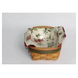 Longaberger Handmade Basket with Holiday Liners and Plastic Protector